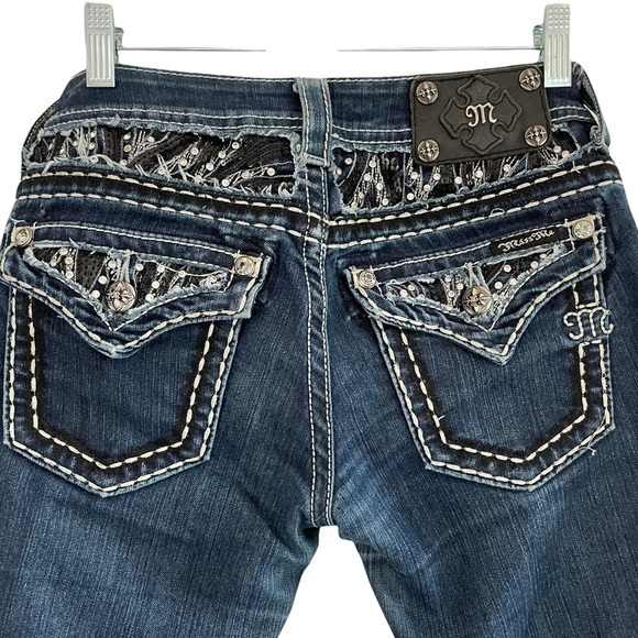 Miss Me Skinny Jeans Embellished Bling Flap Pockets Buckle 26 - Picture 2 of 9